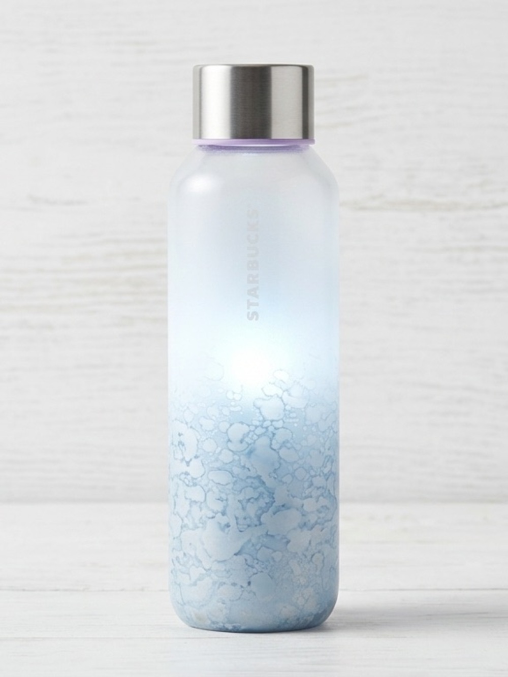 Starbucks 2021 White Snow Ombré Glass Water Bottle 20 oz NWT